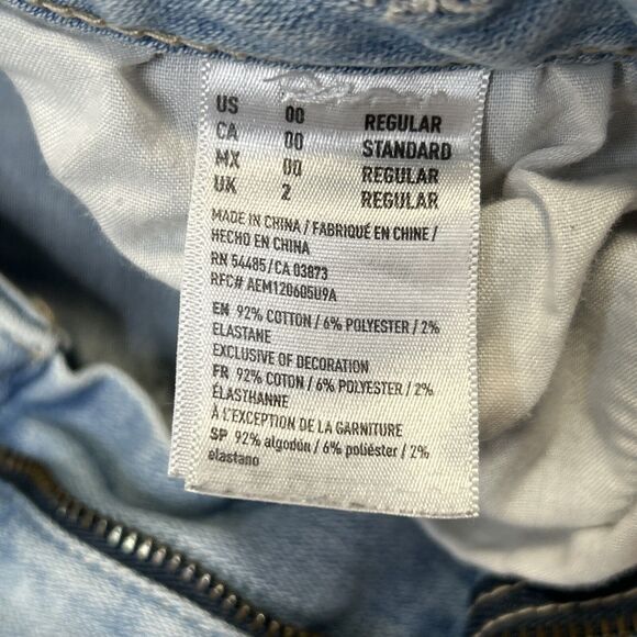 American Eagle 00 Hi Rise Jegging 360 Super Stretch Destroyed Denim Jeans 23x28 - Picture 11 of 16